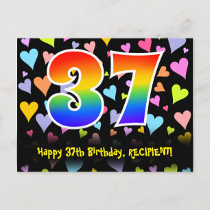 Carte Postale 37e anniversaire : Fun Hearts Motif, Arc-en-ciel 3