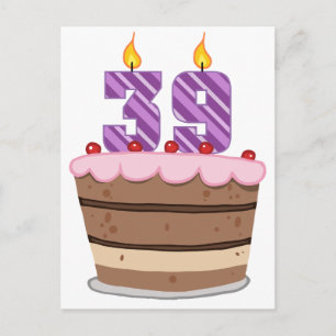 Carte Postale 39 ans sur le gâteau d'anniversaire