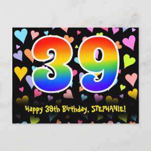 Carte Postale 39e anniversaire : Fun Hearts Motif, Arc-en-ciel 3