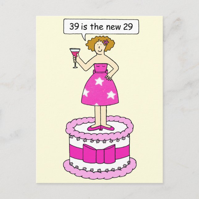Carte Postale 39e anniversaire Humour pour Sa Dame sur un gâteau (Devant)