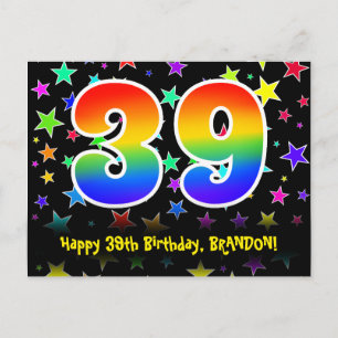 Carte Postale 39e Anniversaire : Motif Étoiles Amusantes, Arc-en