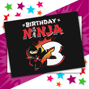 Carte Postale 3 ans Vieux style de bande dessinée Ninja 3e anniv