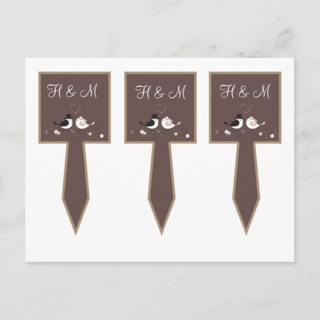 Carte Postale 3 Coupe Cake Pics Mariage Oiseaux Marié Groom Amou (Devant)