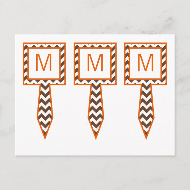 Carte Postale 3 cueillettes de gâteau Brown Orange Chevron Nom F (Devant)