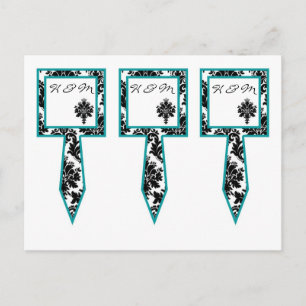 Carte Postale 3 cueillettes de gâteau noir Turquoise Damas Lace 