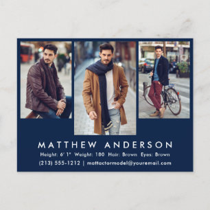 Carte Postale 3 Photo Model Actor Photo Comp Card Postcard Blue