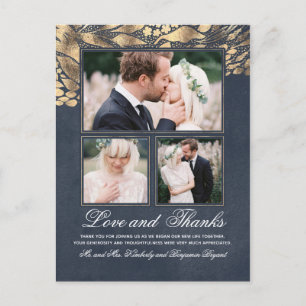 Carte Postale 3 Photos Gold et Mariage de marine Merci