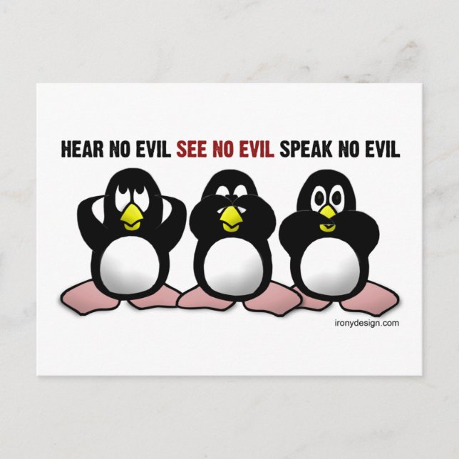 Carte Postale 3 pingouins sages (Devant)