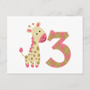 Carte Postale 3e anniversaire Giraffe rose