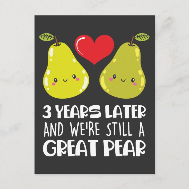 Carte Postale 3e anniversaire Mariage cadeau marié couple poire (Devant)