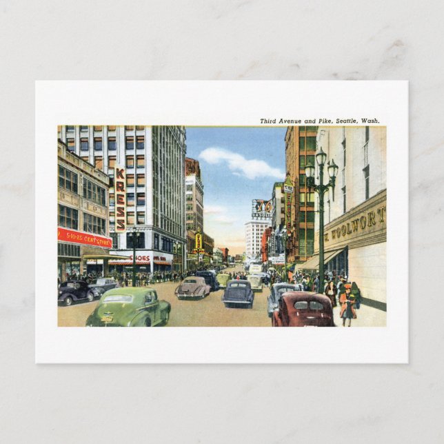Carte Postale 3e et Pike, Seattle, Washington (Devant)