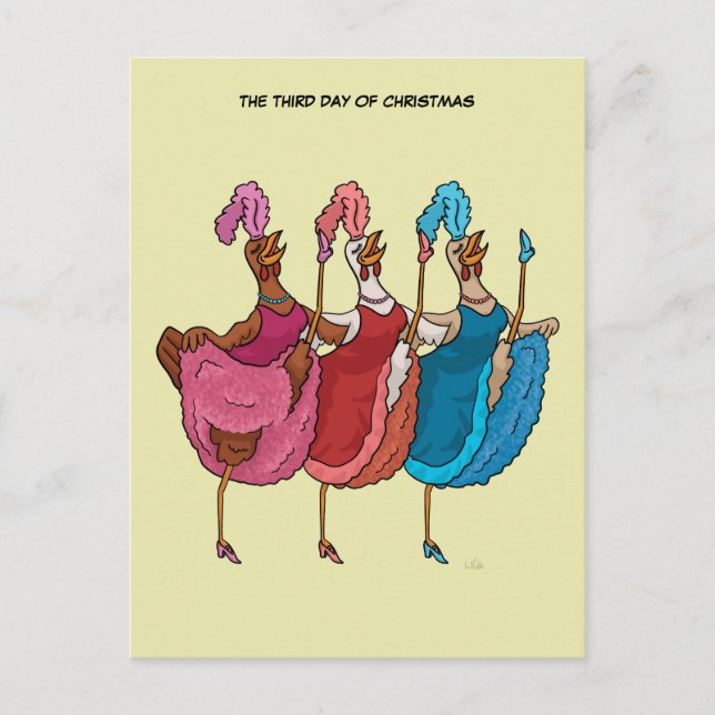 Carte postale 3e jour de Noël (Trois poules frança (Devant)