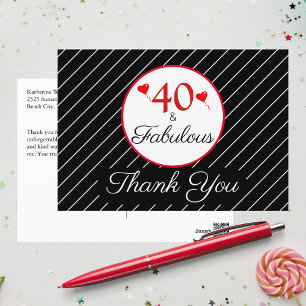 Carte Postale 40 & Fabuleux 40e anniversaire Photo Merci noir