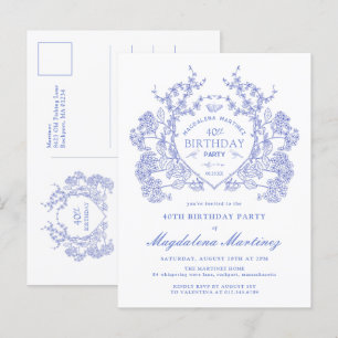 CARTE POSTALE 40E anniversaire Blue Floral Crest I