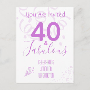 Carte Postale 40e anniversaire Confetti Hot Pink Party Invitatio