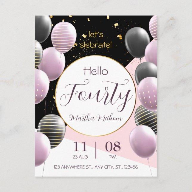 Carte Postale 40e anniversaire. Élégant anniversaire (Devant)