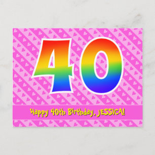 Carte Postale 40e anniversaire : Pink Stripes & Hearts, Arc en c