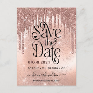 Carte Postale 40e Anniversaire Rose Gold Enregistrer la date  