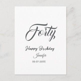 Carte Postale 40th forty letterbirthday add name date year gray 