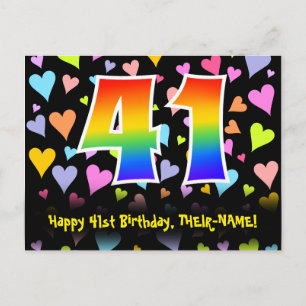 Carte Postale 41e anniversaire : Fun Hearts Motif, Arc en ciel 4