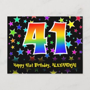 Carte Postale 41st Birthday: Fun Stars Pattern, Rainbow 41, Name