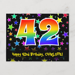 Carte Postale 42e anniversaire : Fun Stars Motif, Rainbow 42, No