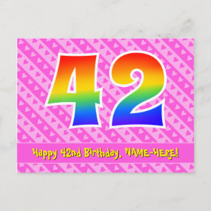 Carte Postale 42e anniversaire : Pink Stripes & Hearts, Arc en c