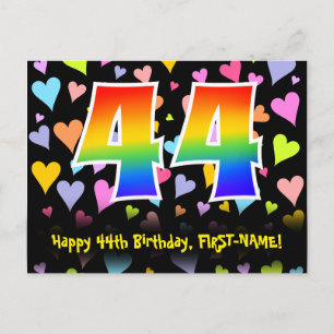 Carte Postale 44e Anniversaire : Motif Cœurs Amusants, Arc-en-ci