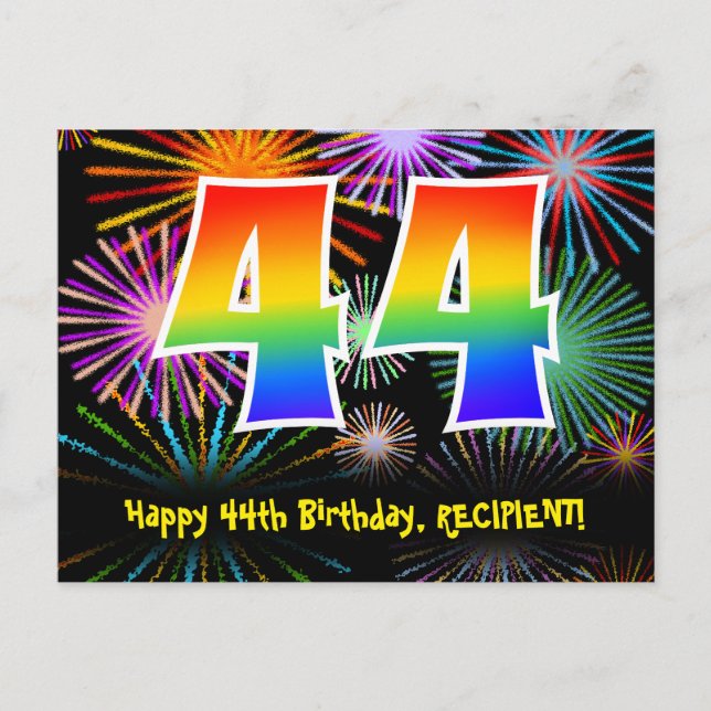 Carte Postale 44e Anniversaire - Motif de feux d'artifice amusan (Devant)