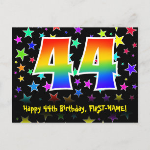 Carte Postale 44e Anniversaire : Motif Étoiles Amusantes, Arc-en