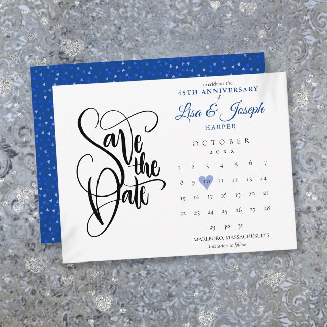Carte Postale 45e 65e anniversaire Enregistrer la date Calendrie (45th 65th Anniversary Save the Date Heart Calendar Postcard)