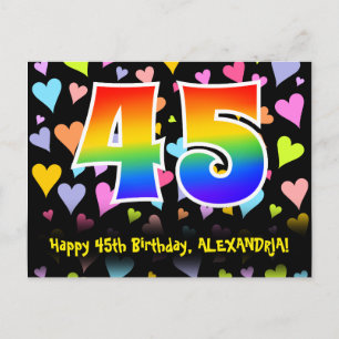 Carte Postale 45e Anniversaire : Motif Cœurs Amusants, Arc-en-ci