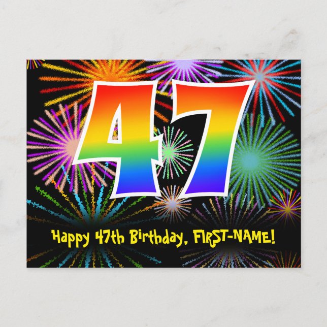 Carte Postale 47e anniversaire - Fun Motif feux d'artifice + Arc (Devant)