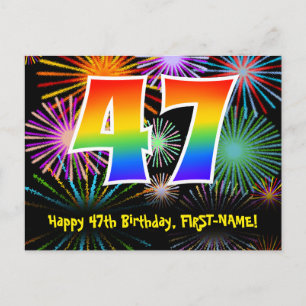 Carte Postale 47e Anniversaire – Motif de feux d'artifice amusan