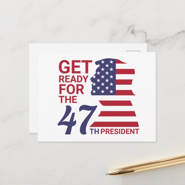 Carte Postale 47e Président, Drapeau américain de Trump (Devant/Arrière en situation)