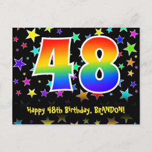 Carte Postale 48e Anniversaire : Motif Étoiles Amusantes, Arc-en