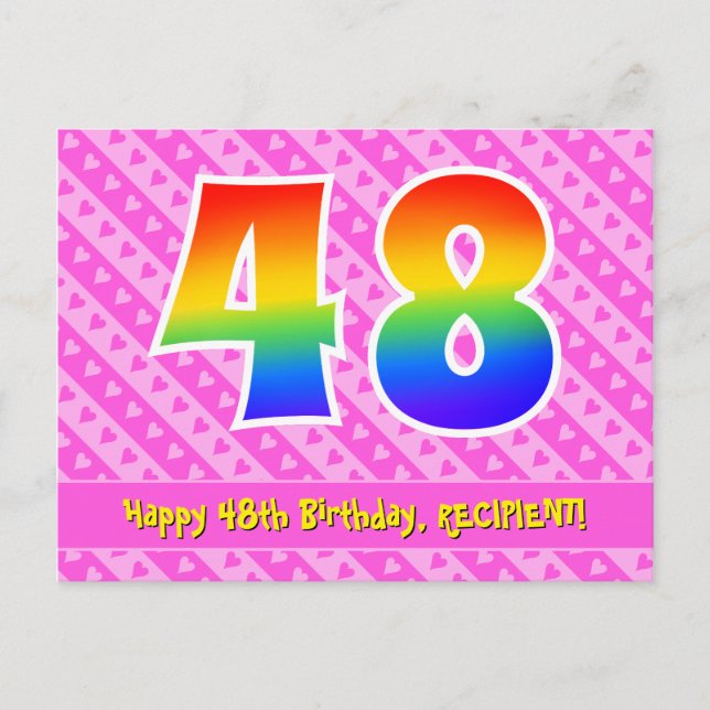 Carte Postale 48e anniversaire : Pink Stripes & Hearts, Arc-en-c (Devant)