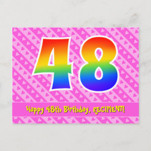 Carte Postale 48e Anniversaire : Rayures roses & Cœurs, Arc-en-c