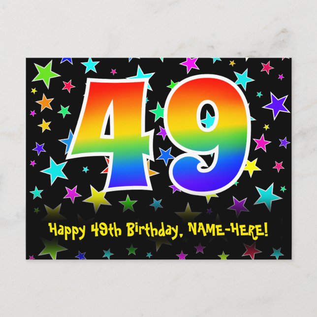 Carte Postale 49e anniversaire : Fun Stars Motif, Arc-en-ciel 49 (Devant)