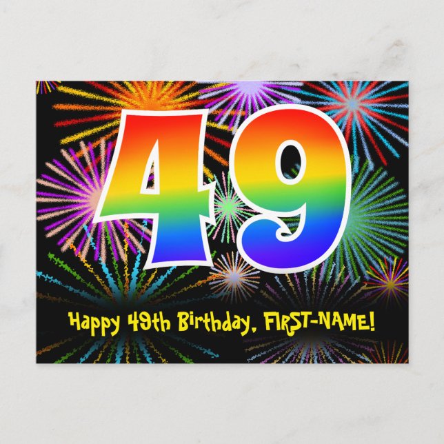 Carte Postale 49e Anniversaire – Motif de feux d'artifice amusan (Devant)