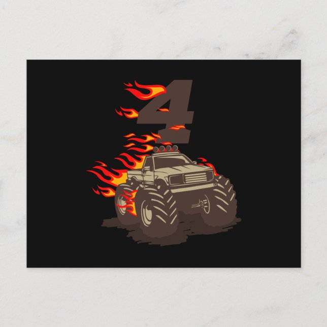 Carte Postale 4 BISTHDAY MONSTER TRUCK 4th Birthday Boy Truck (Devant)