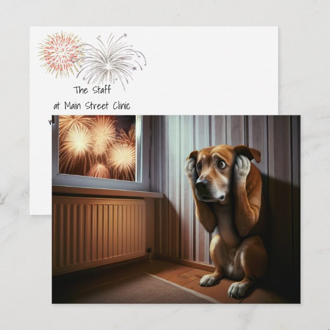 Carte Postale 4 juillet Chien et feux d'artifice (Devant / Derrière)