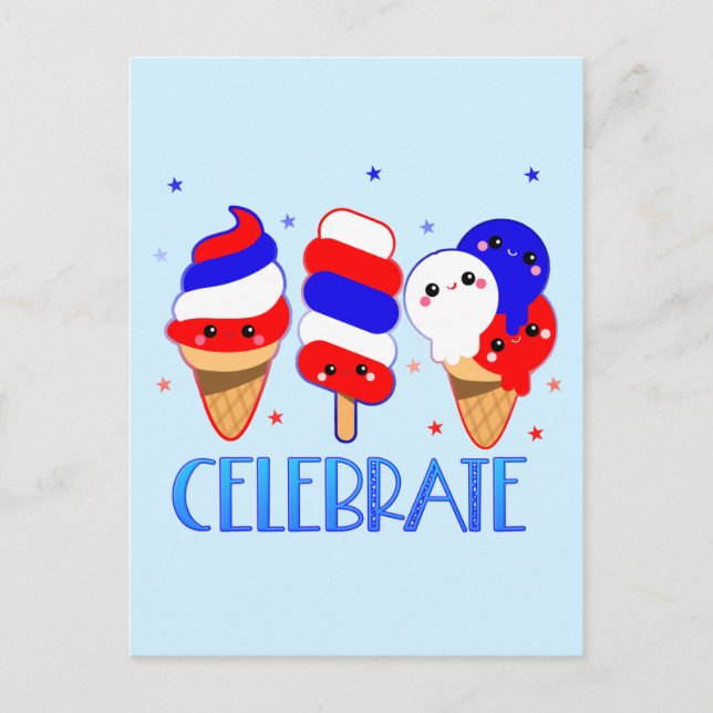 Carte Postale 4 juillet Crème glacée fête l'indépendance (Devant)