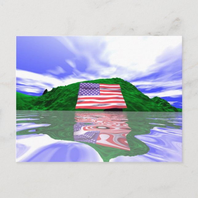 Carte Postale 4 juillet Drapeau américain et Green Hills (Devant)