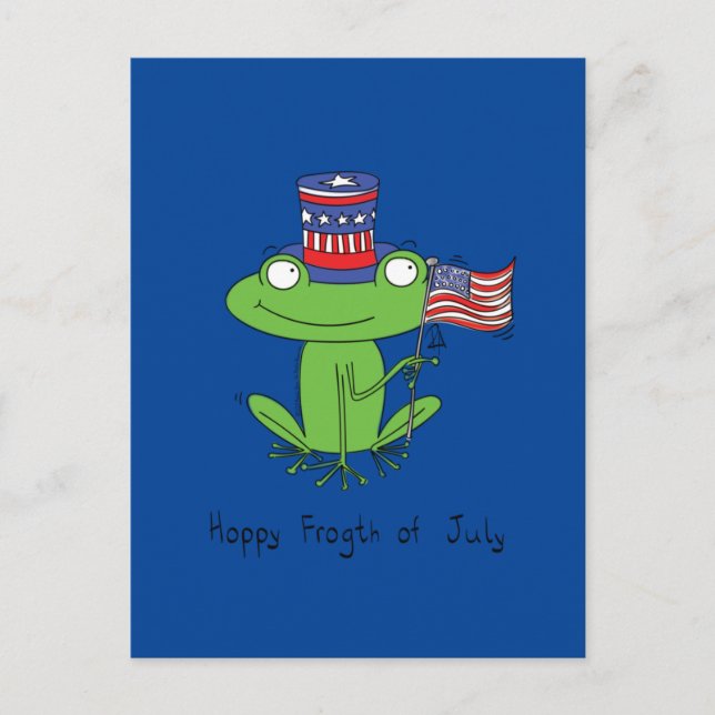 Carte Postale 4 juillet drôle Grenouille américaine (Devant)
