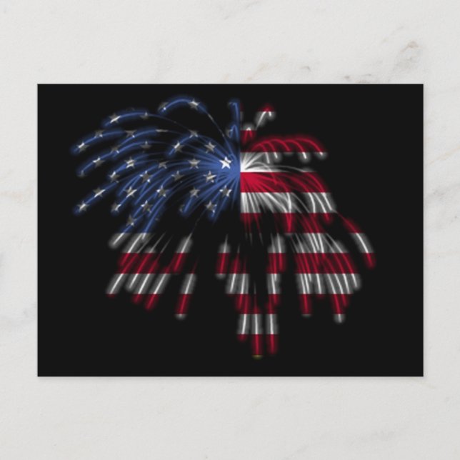 Carte Postale 4 juillet feux d'artifice et le drapeau américain (Devant)