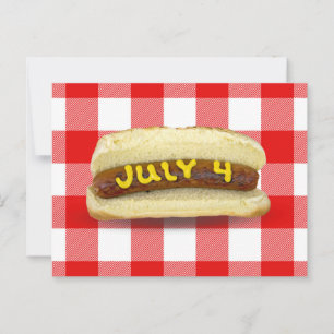 Carte Postale 4 juillet Hot Dog sur Plaid