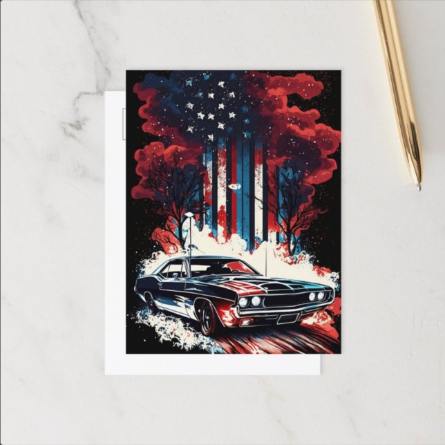 Carte postale 4 juillet voiture classique (Créateur téléchargé)