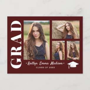 Carte Postale 4 Photo Collage Script moderne Rouge Grad
