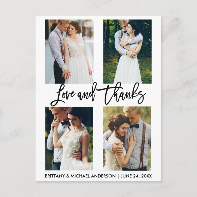Carte Postale 4 Photo Moderne Brush Script Mariage Love Thanks (Devant)